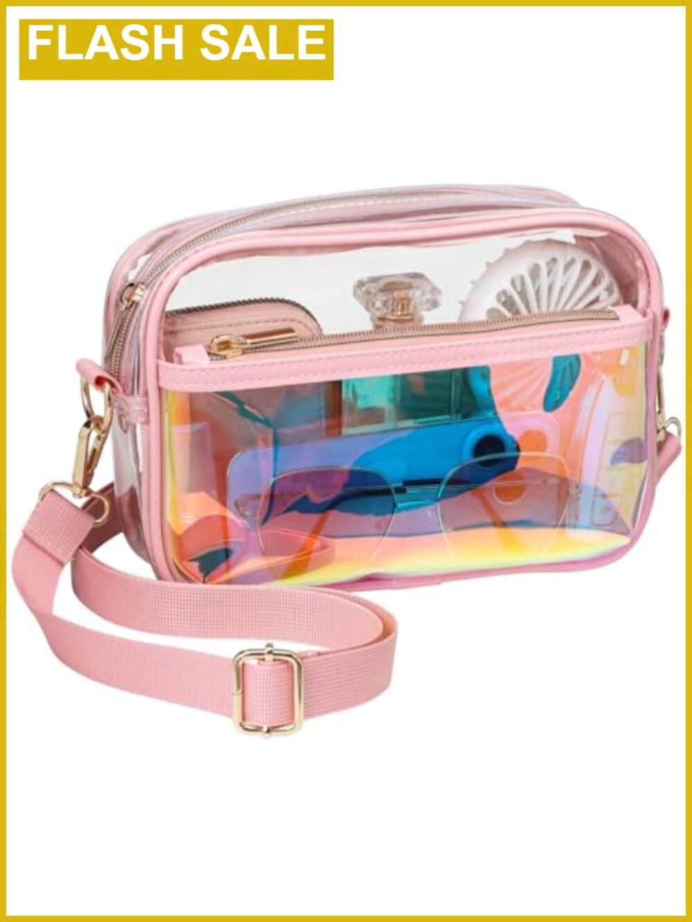 Clear Crossbody Bag for Stadium Events - Holographic PVC Purse with Adjustable